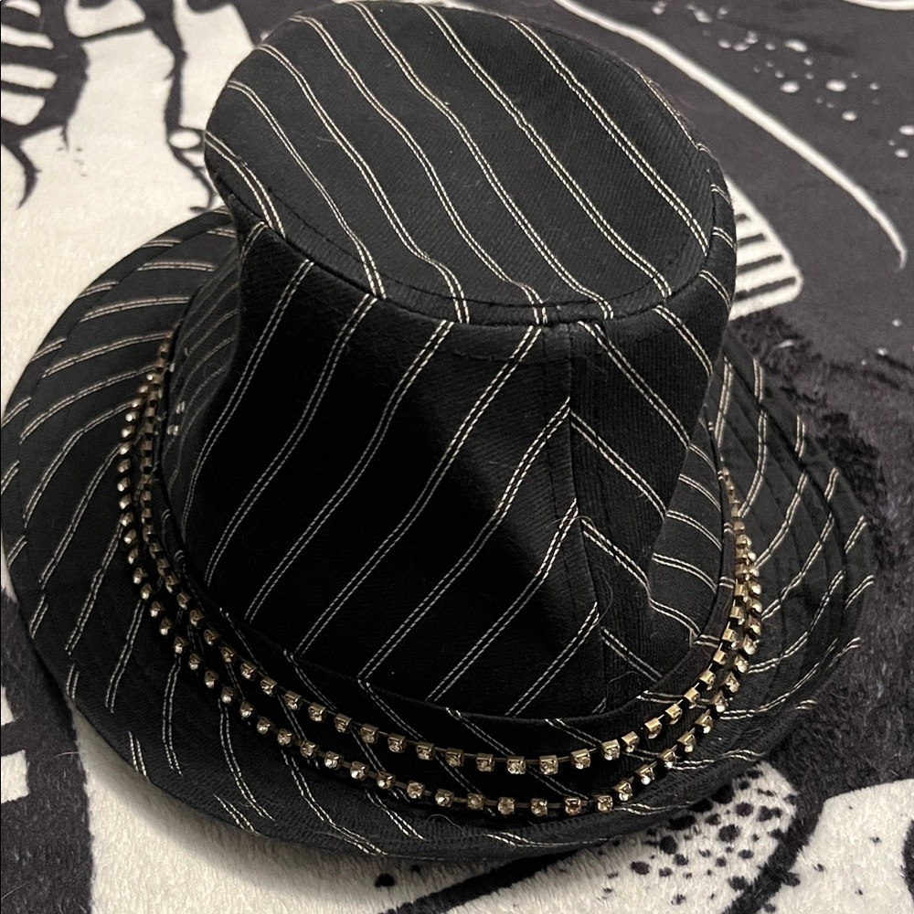 Black PLAYBOY Pinstripe Fedora Satin Lined sz.Small - Picture 4 of 10